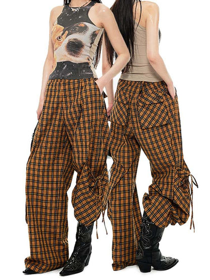 Relax Plaid Wide Leg Cargo Pants