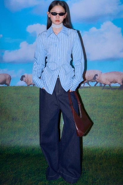 Mandao Flower Vine Striped Diamond Shirt