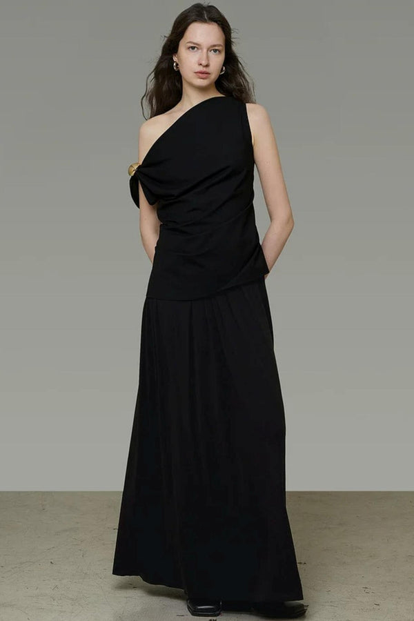 Asymmetrical Black A-Line Dress