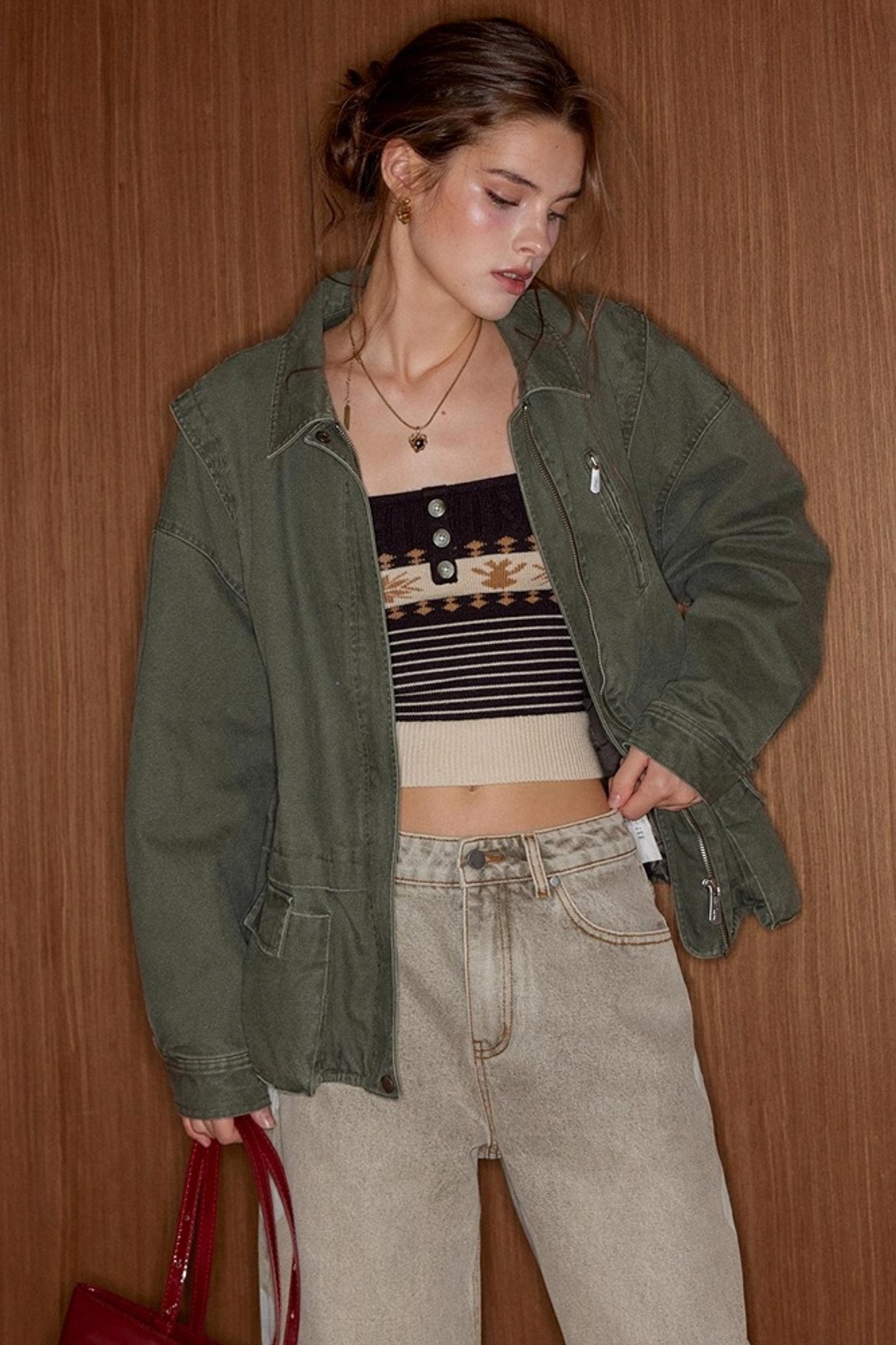 Cropped Knit Cam Shoulder Cardigan Set-Up