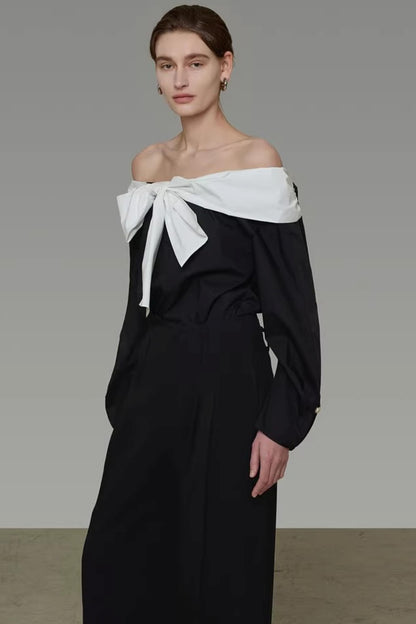 Color-Blocked Off-Shoulder Shirt