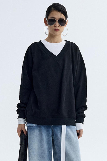 Black V-Neck Winter Top