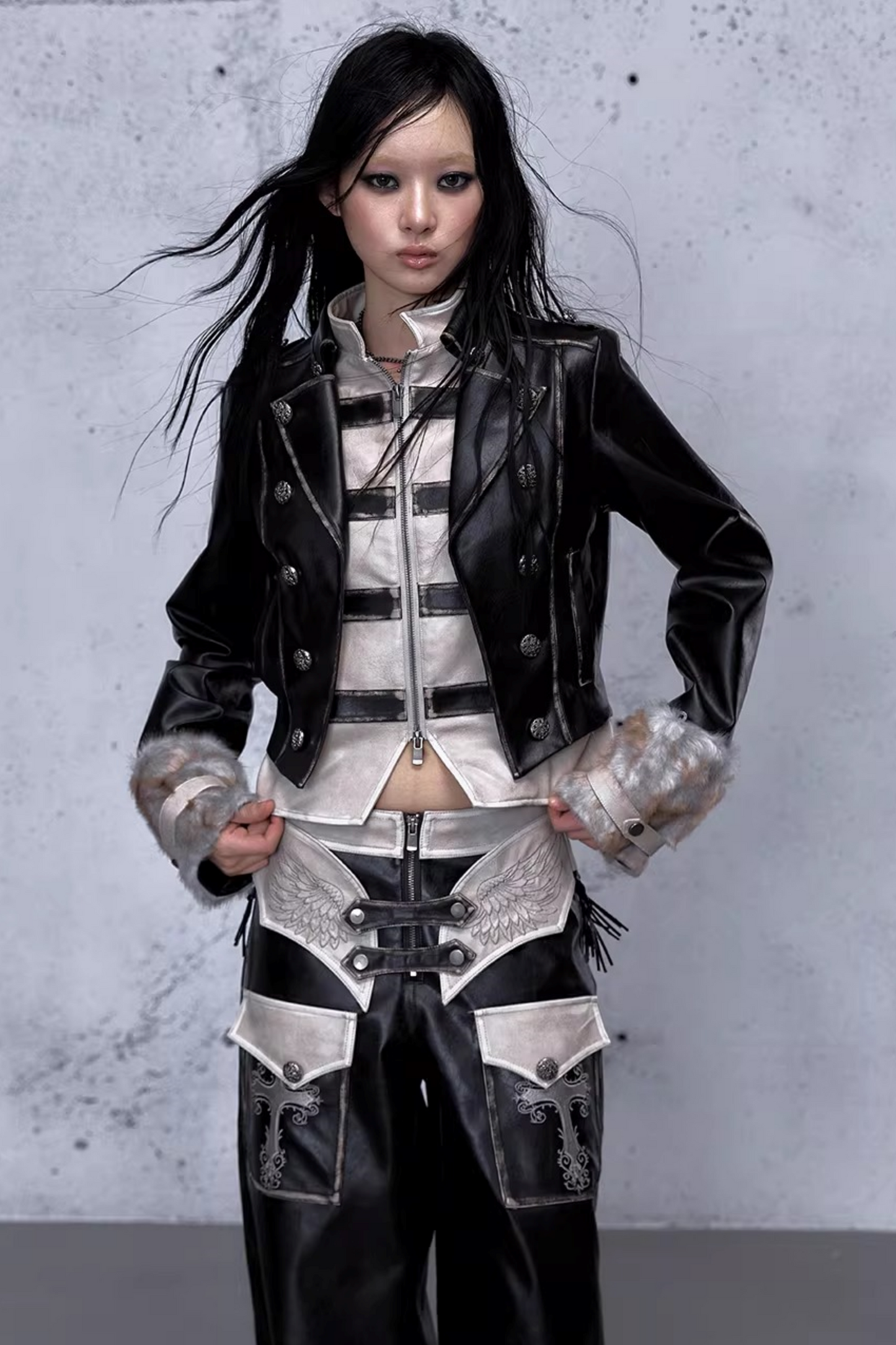 Street Punk Lederjacke im Used-Look