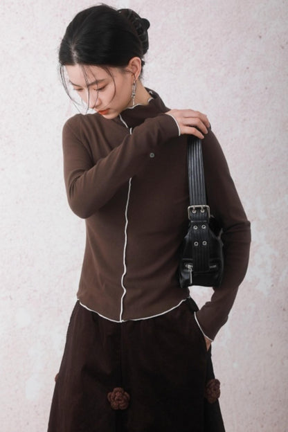 Cocoa Brown Half-Turtleneck Top