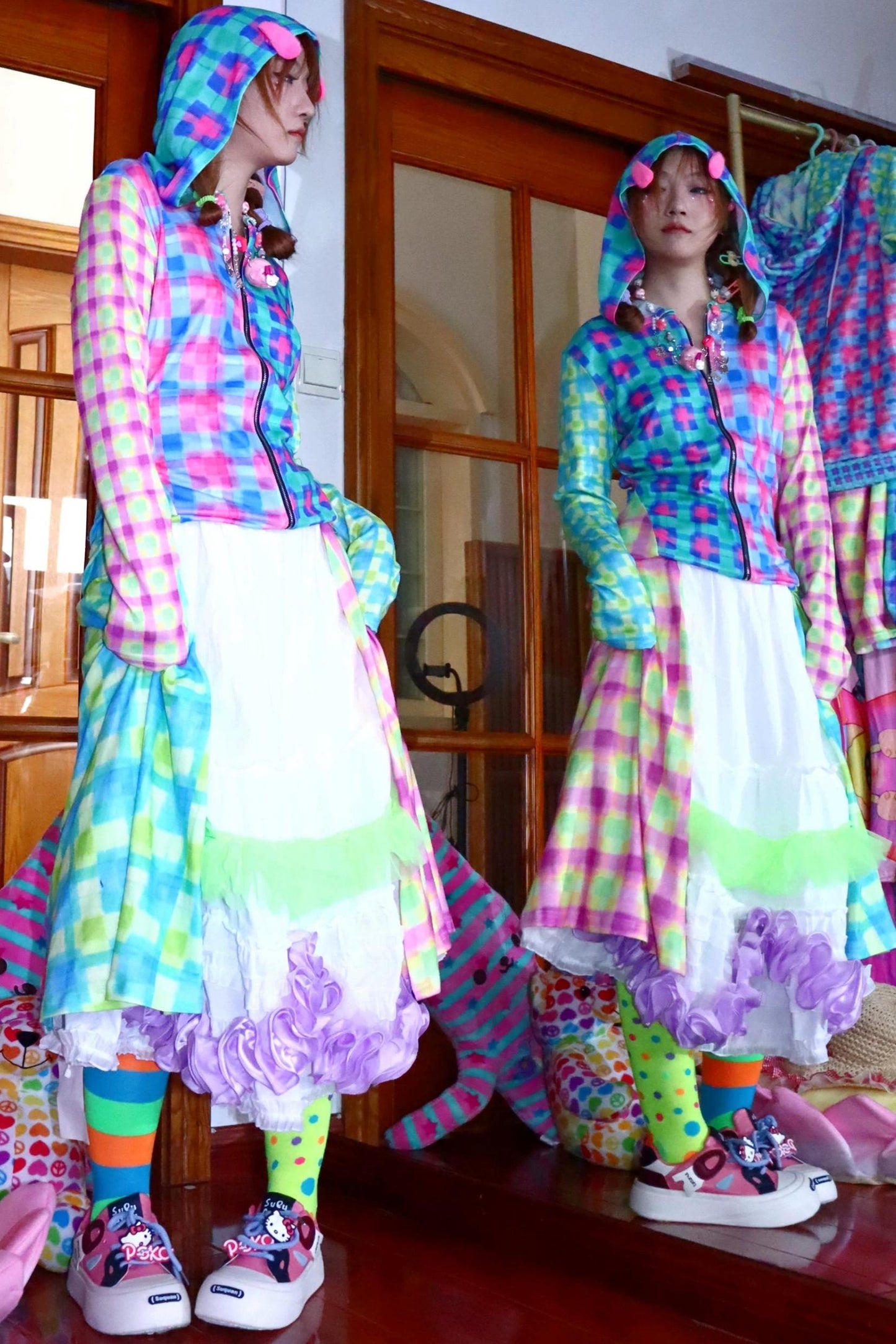 Plaid Patchwork Hooded Dress