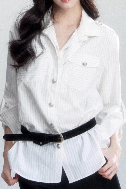 Striped Intellectual Elegance Shirt Two-Piece Set-Up