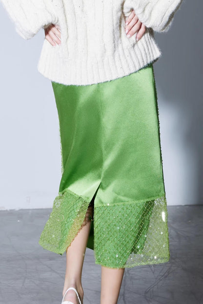 Sparkling Beaded Satin Skirt