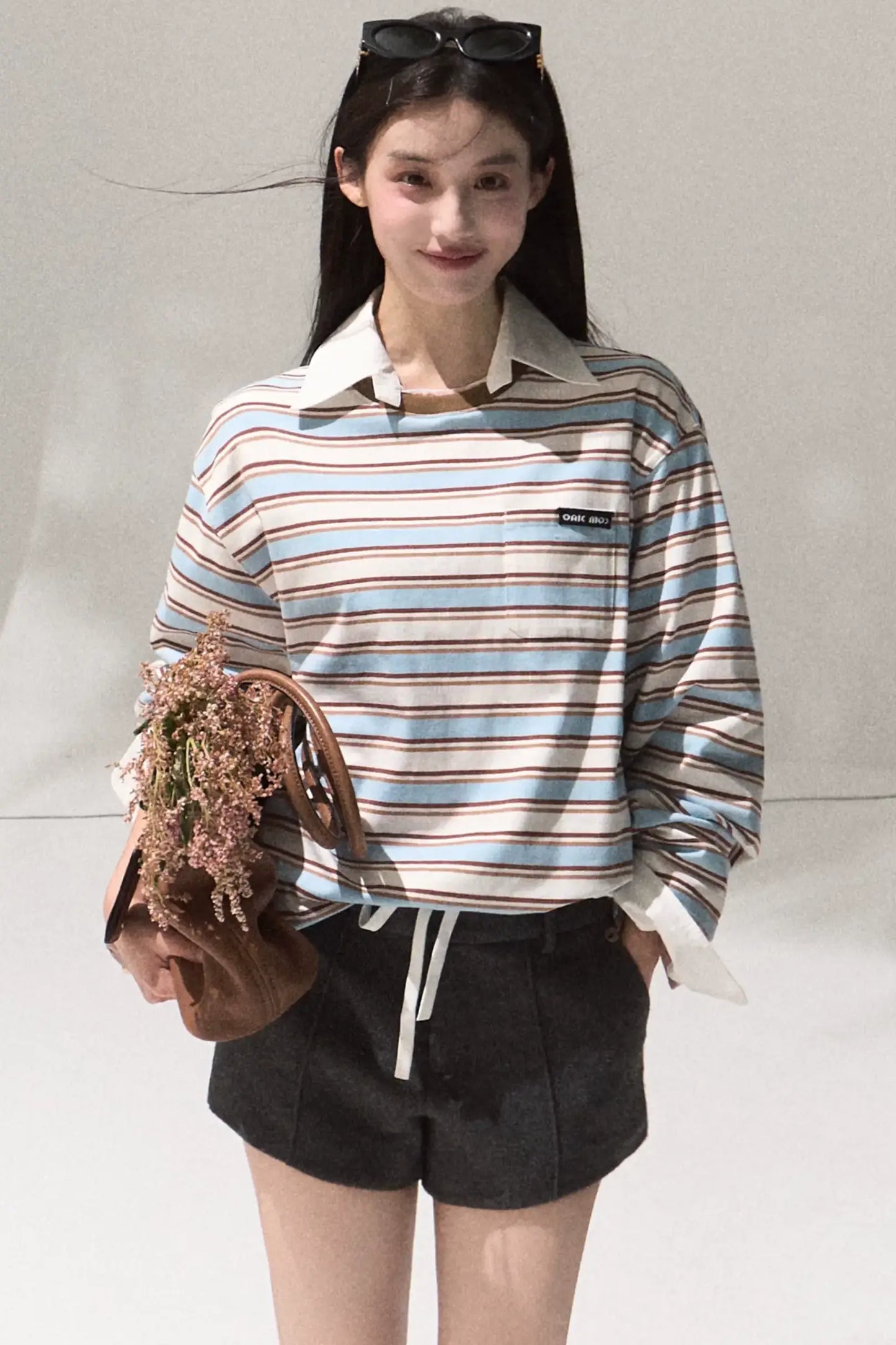 Contrasting Striped Long-Sleeve Shirt