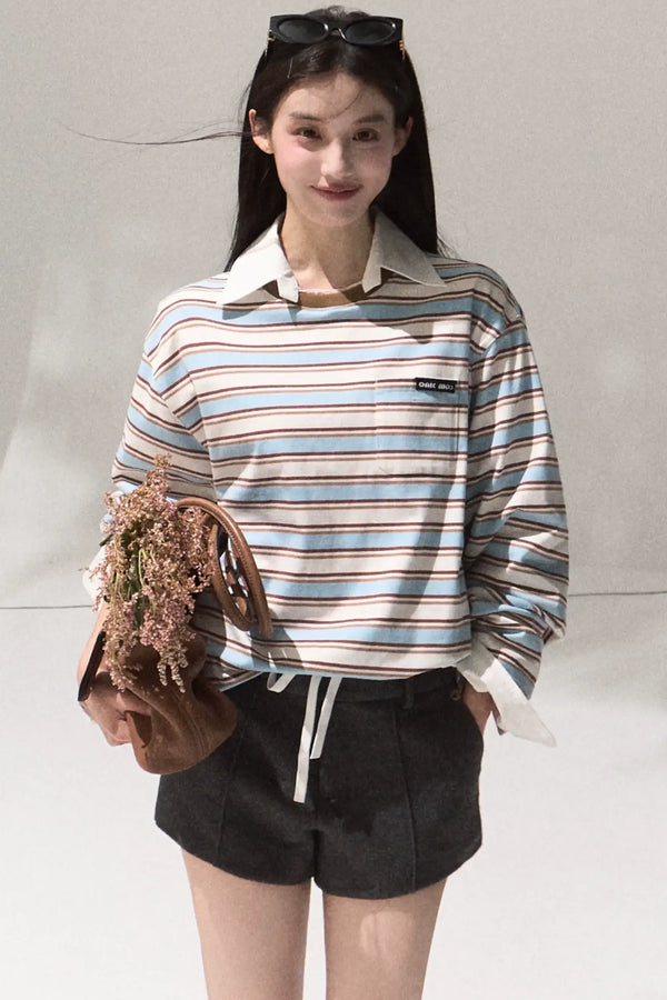 Contrasting Striped Long-Sleeve Shirt