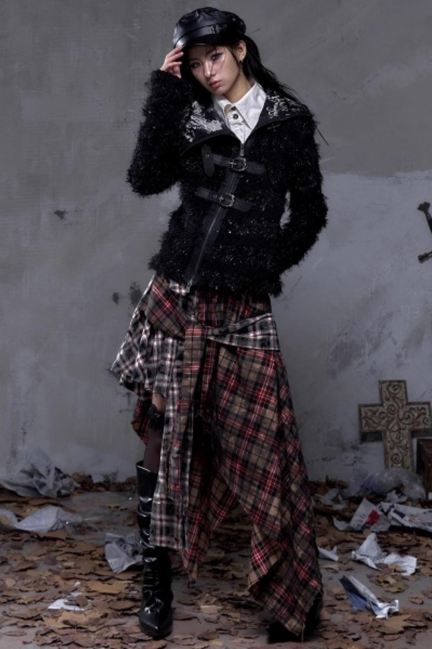 Vintage Dark Knight Plush Patchwork Coat