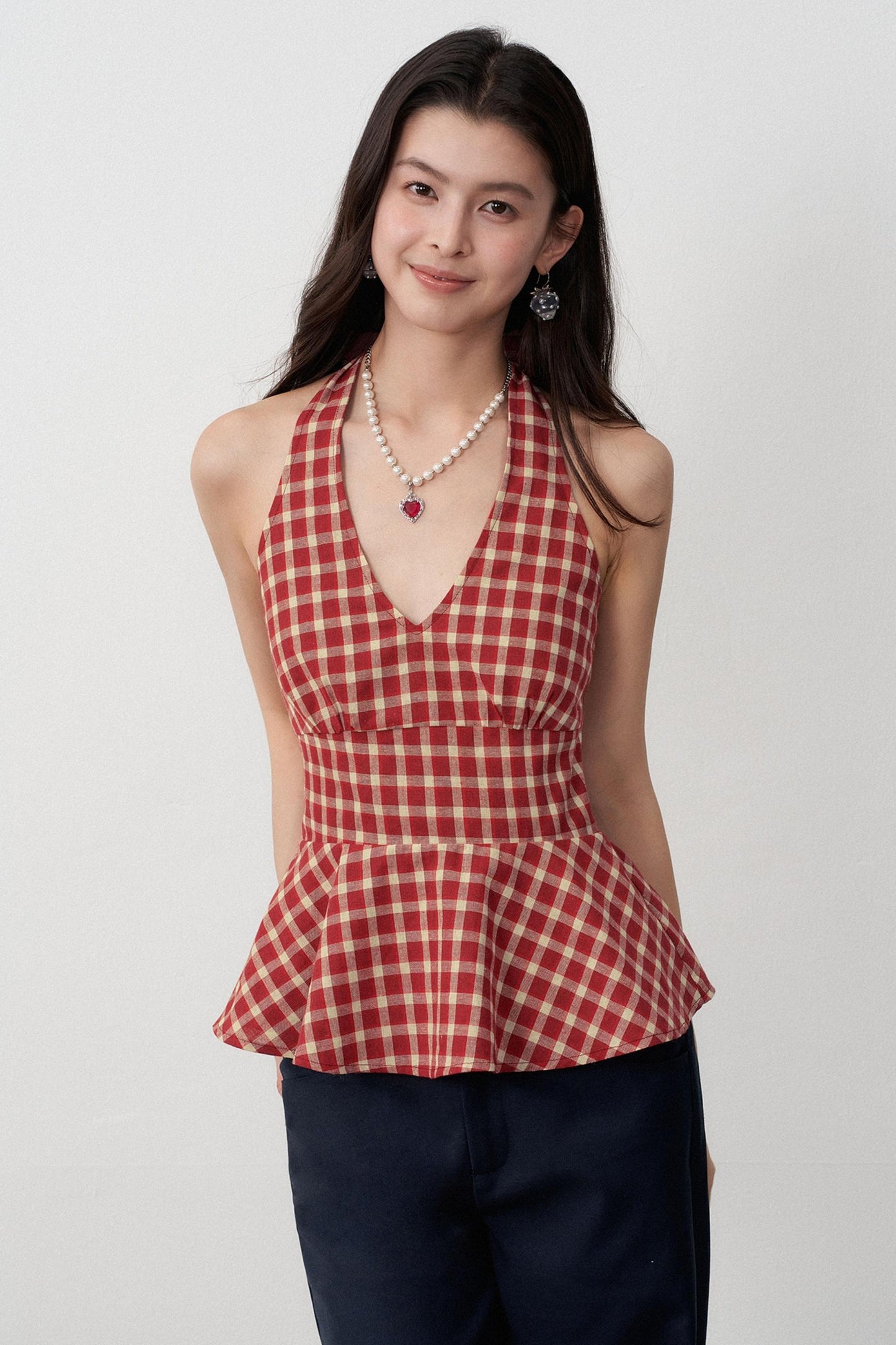 Resort Plaid V-Neck Halter Camisole
