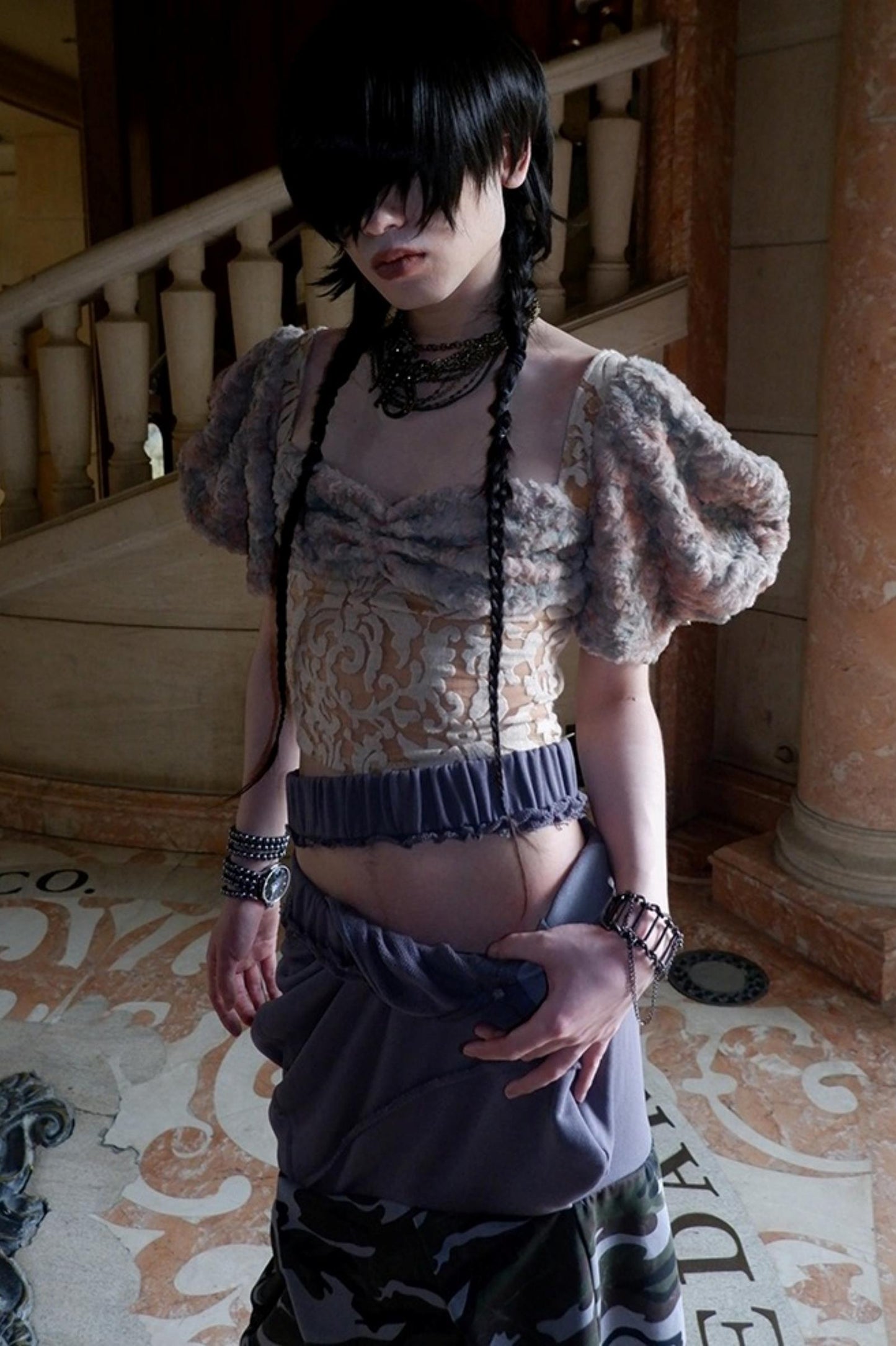 Patchwork Sheer Bud Strap Top