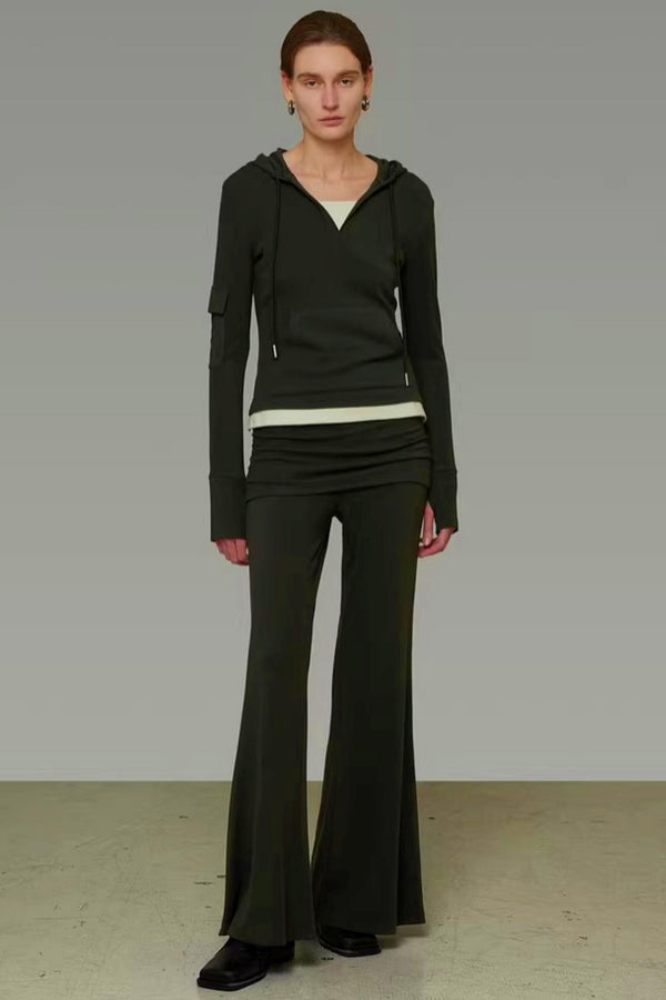 Color-Blocking Hooded Knit Suit Set-Up
