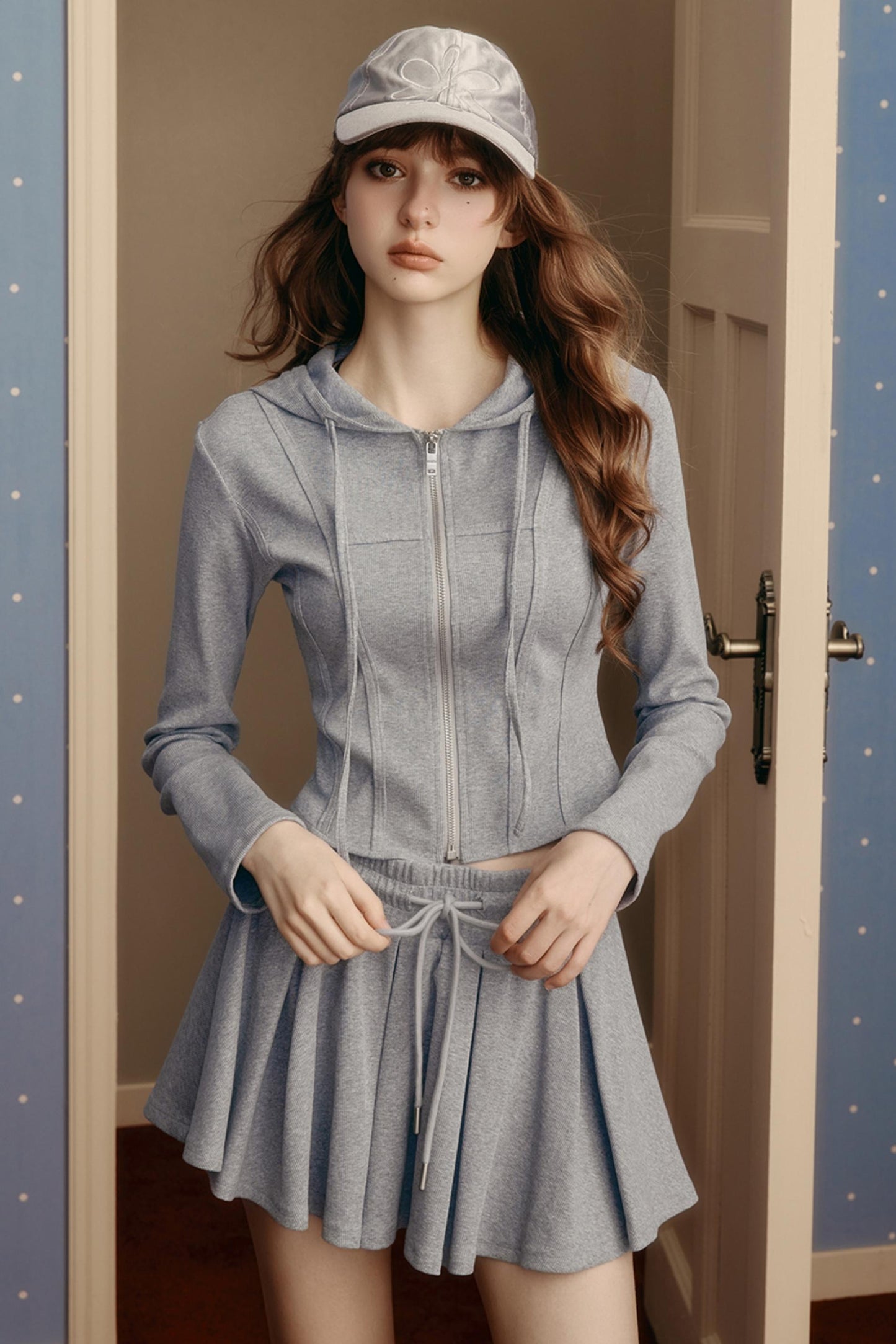 Preppy Style Stretch Slim Skirt & Top Set-Up