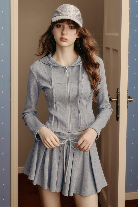 Preppy Style Stretch Slim Skirt & Top Set-Up