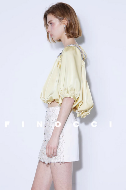 Diamond-Embellished Silk Satin Top