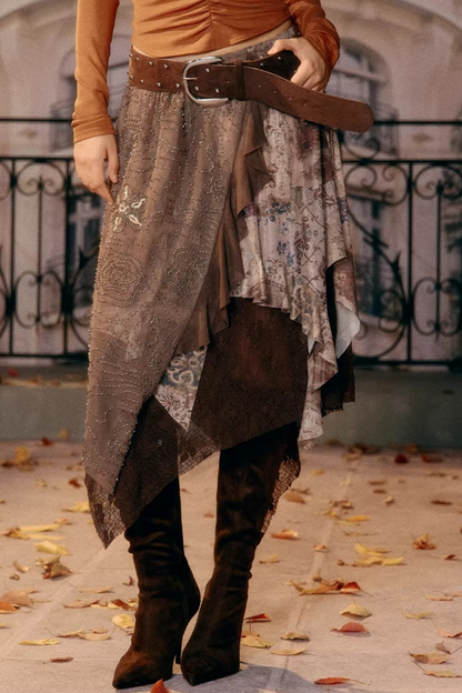 Ausgestellte Jeanshose mit Vintage-Muster