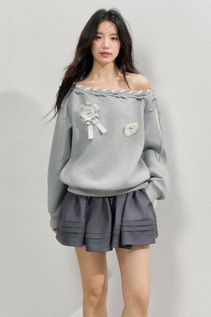 Gray Sloping Shoulder Sweatshirt
