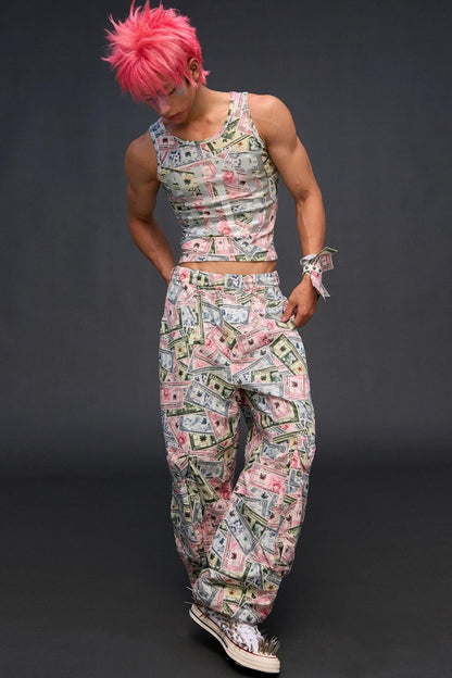 Money Print Wide-Leg Pants