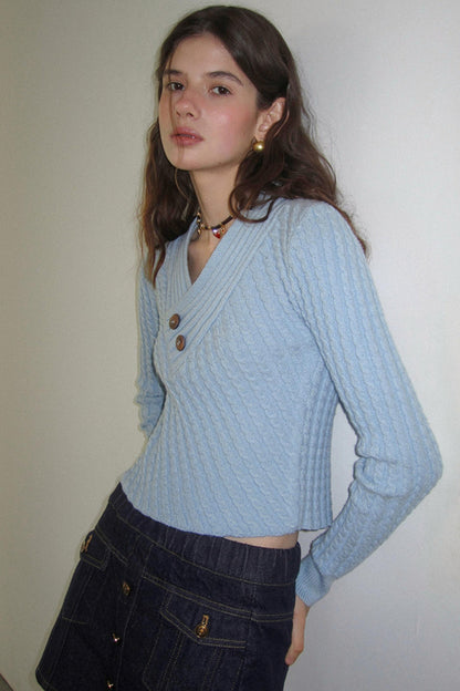 Twill Twist V-Neck Top