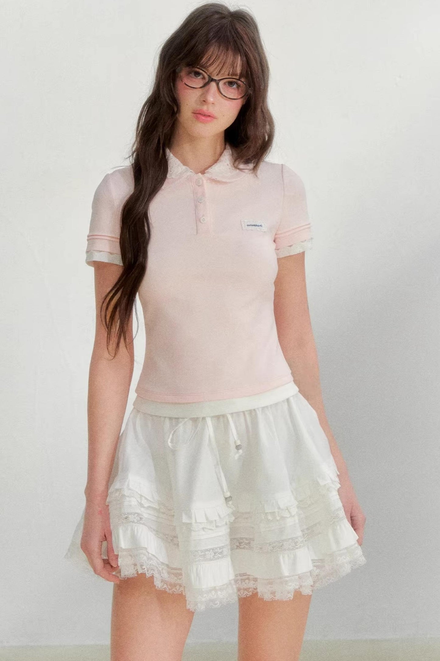 Embroidered Collar Pink Polo Shirt