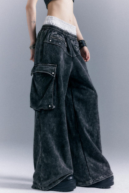 Double Waistband Wide-Leg Trousers