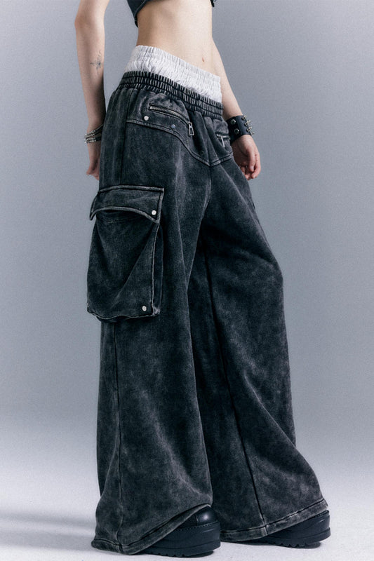 Double Waistband Wide-Leg Trousers