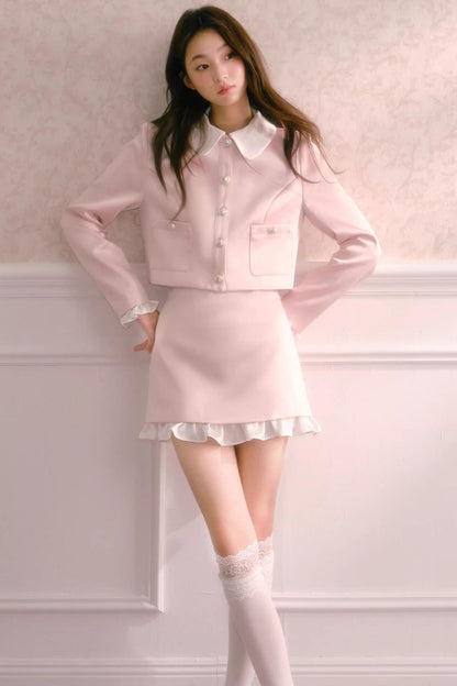 Autumn Collar Short Suit Skirt Set-Up