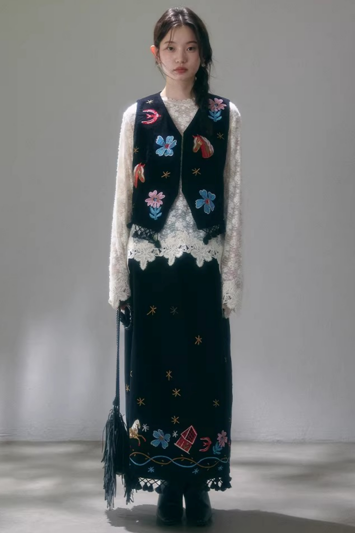 Starry Night Embroidered Vest Set-Up