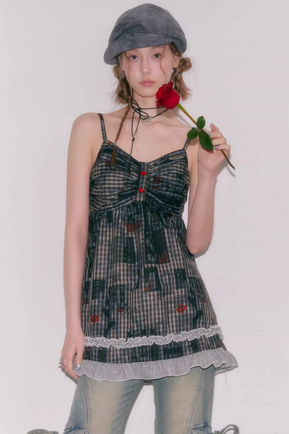Retro Plaid Lace Dress