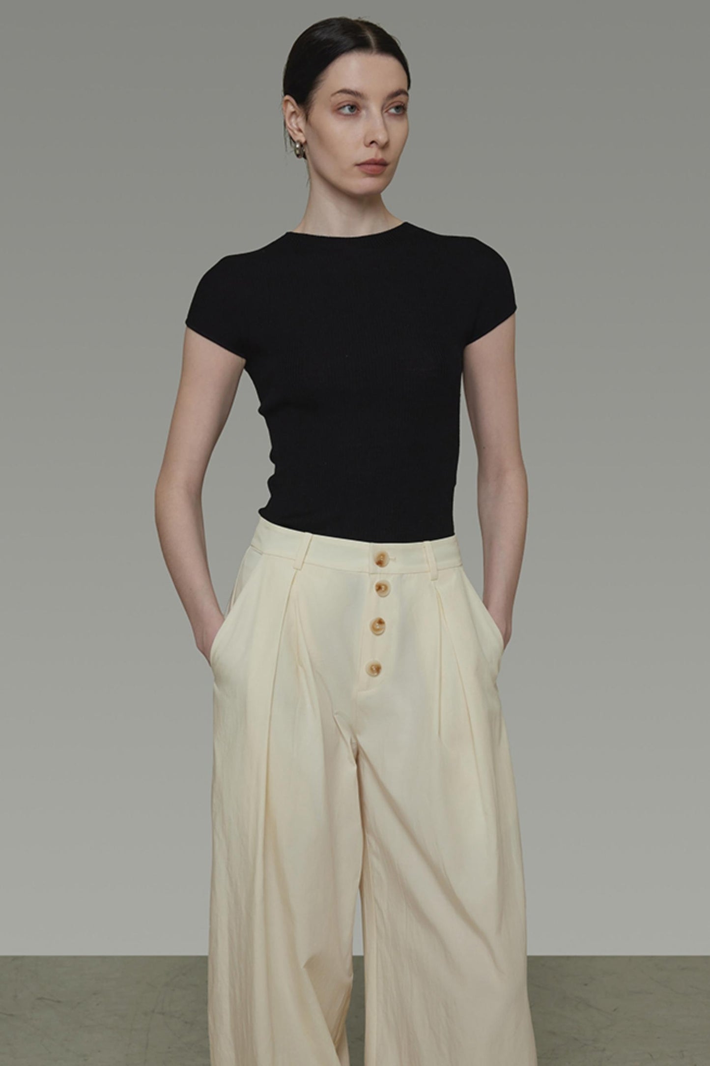 Beige Wide-Leg Trousers