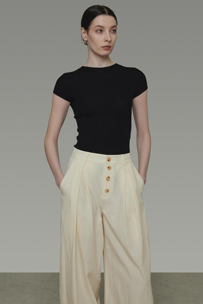 Beige Wide-Leg Trousers