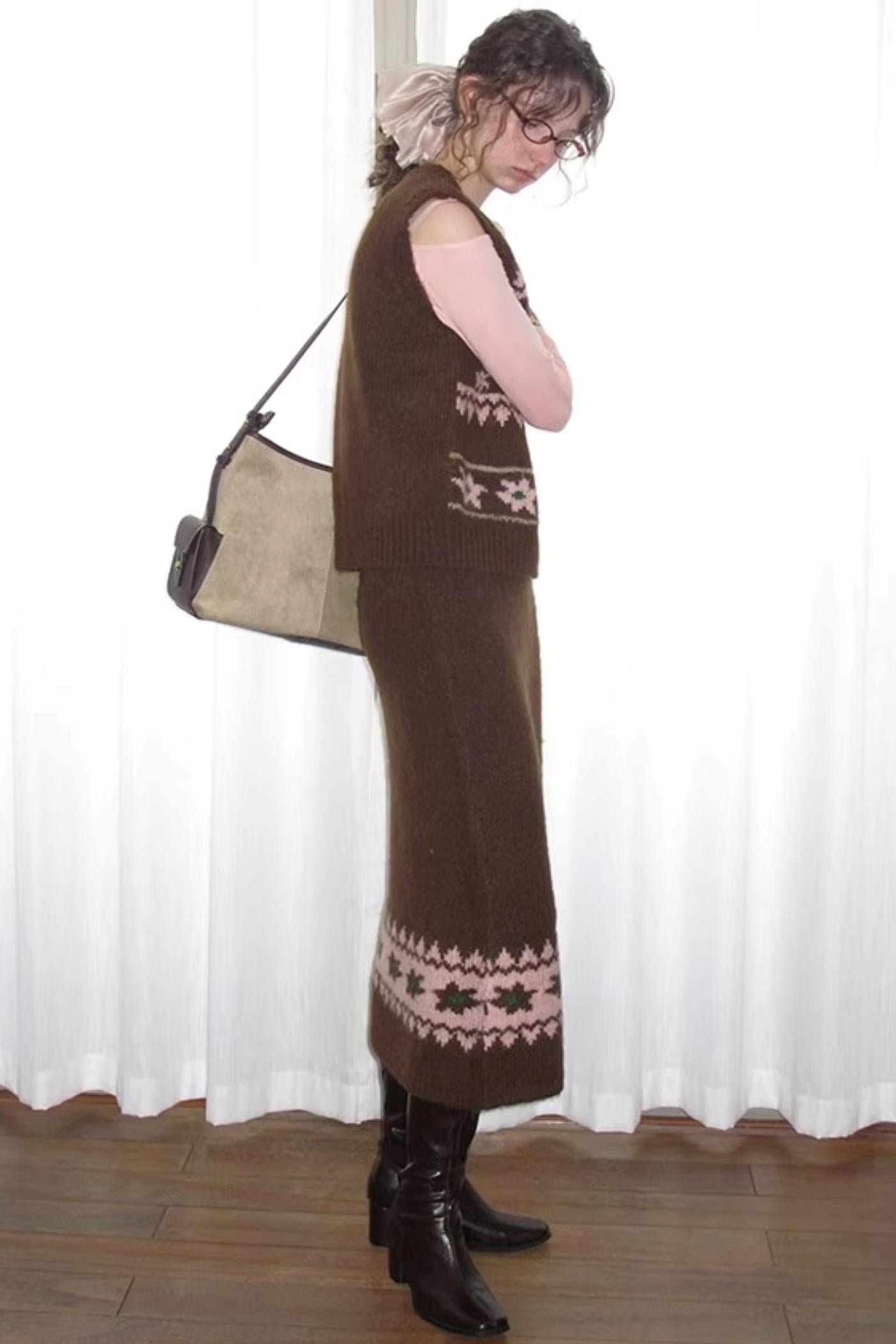 Alpaca Blend Vest Skirt Set