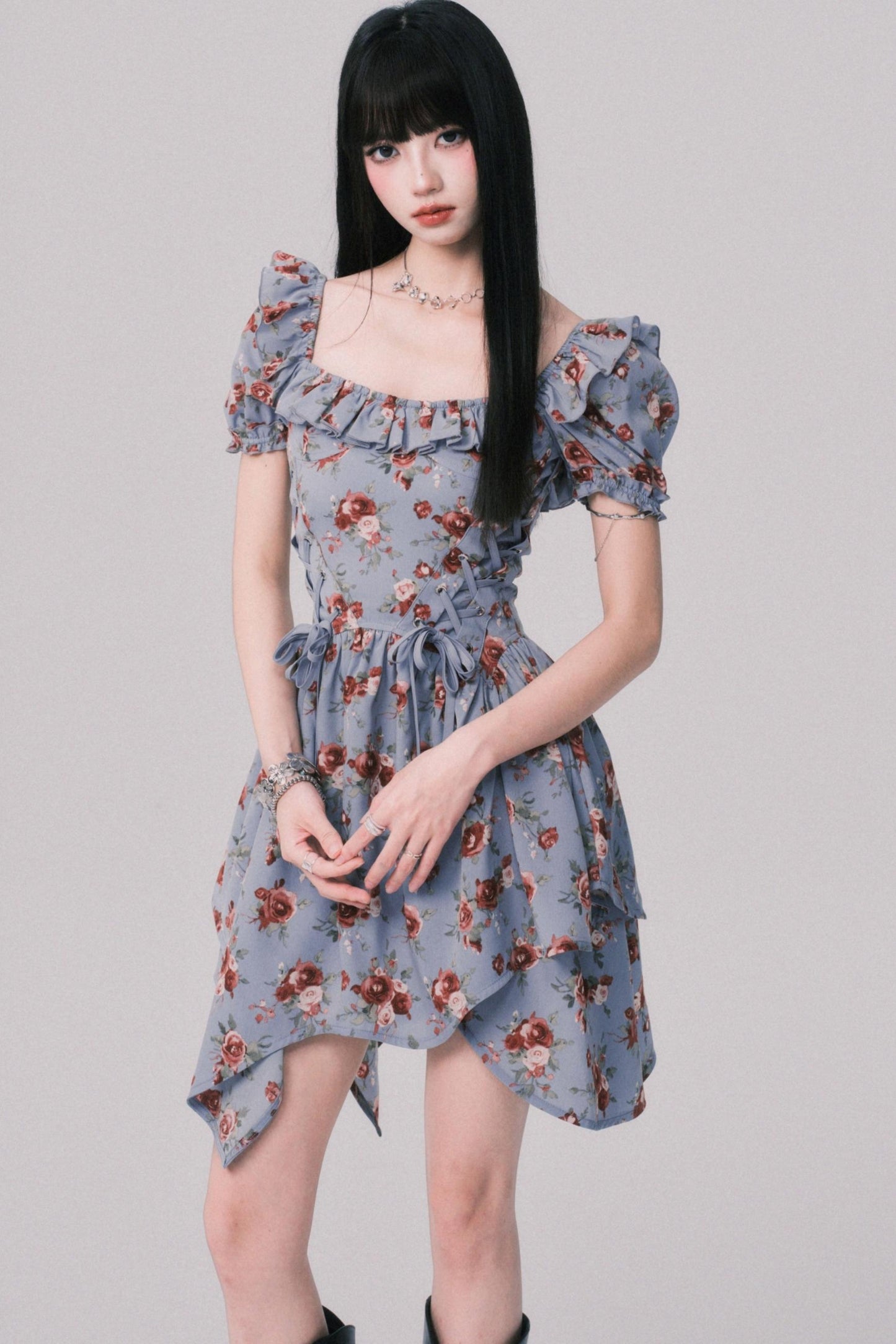 Asymmetrical Bubble Sleeve Dress