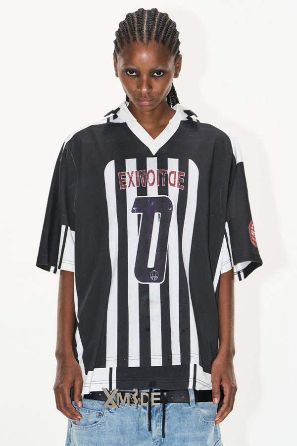 Striped V-Neck Polo Tee