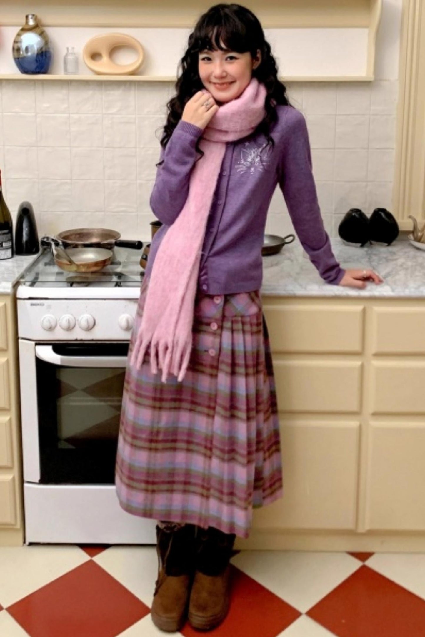 Wool Plaid A-Line Skirt