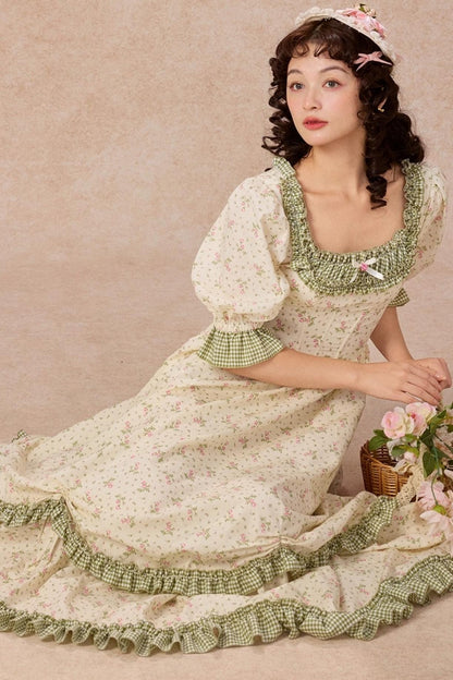 French Pastoral Style Floral Waist Dress