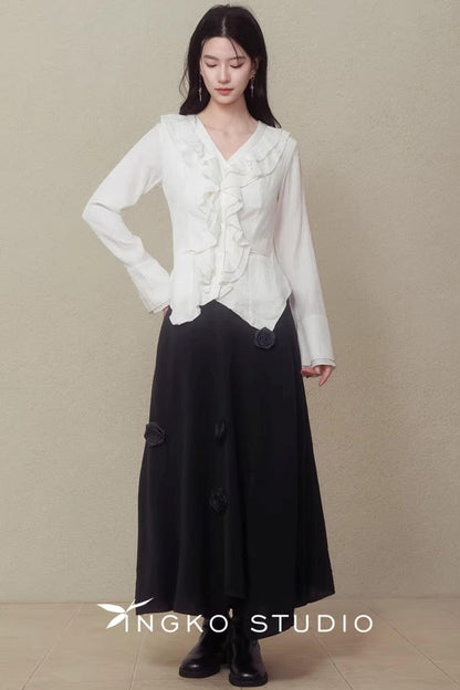 Night Black Floral Skirt