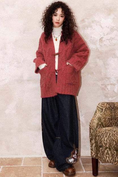 Evening Light Red Knitted Cardigan