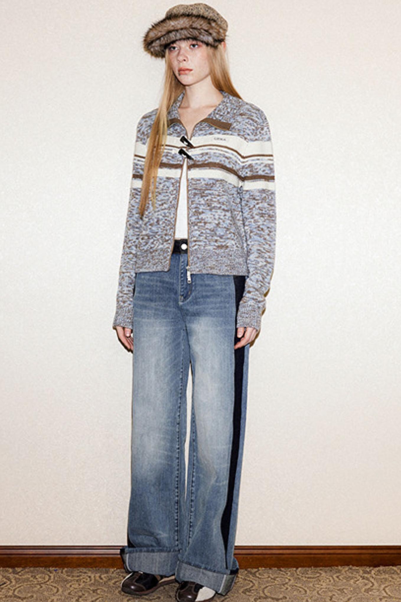 Blue-Brown Striped Wool Cardigan