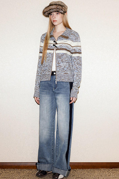 Blue-Brown Striped Wool Cardigan