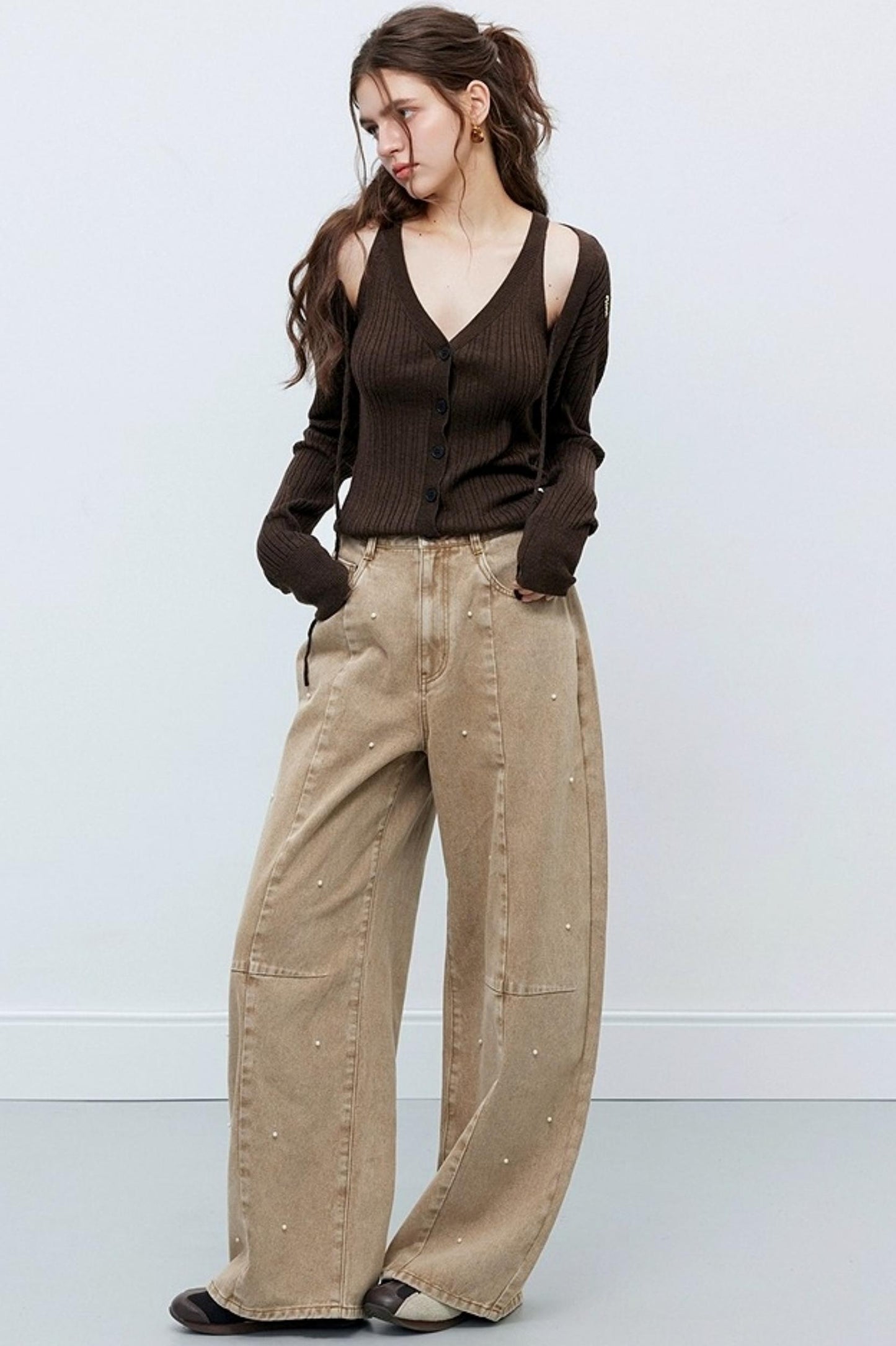 Washed Nail Beads Loose Scimitar Jeans