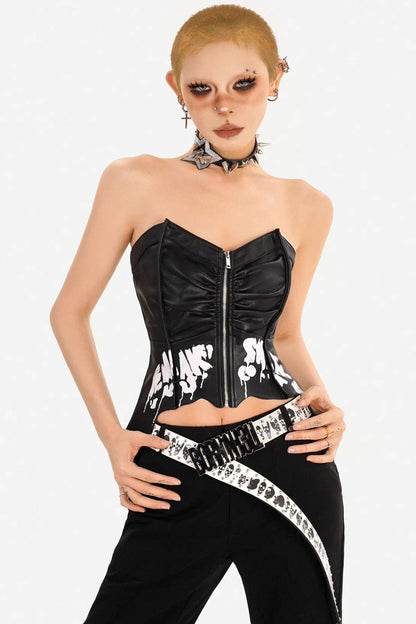 Dark-Punk-Leder-Bustier-Oberteil