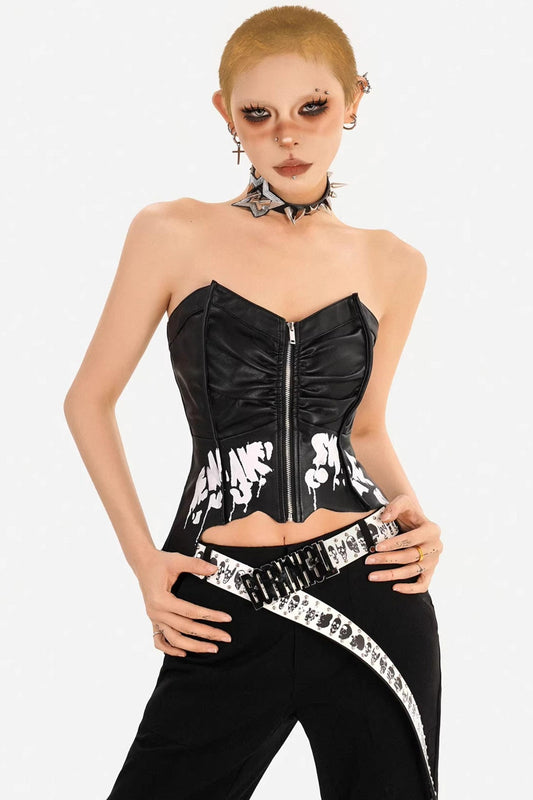Haut bustier en cuir Punk sombre