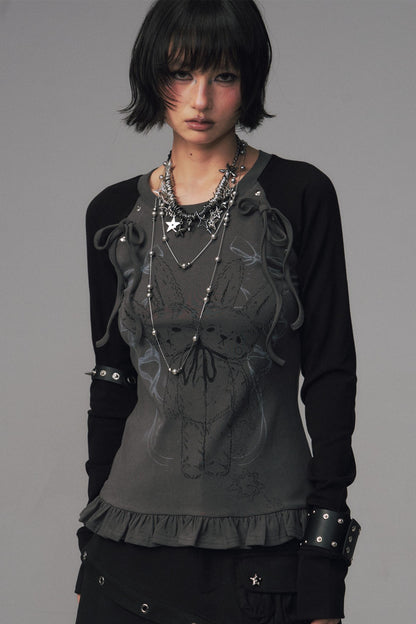 Asian Lace Stretch Long Sleeve T-Shirt