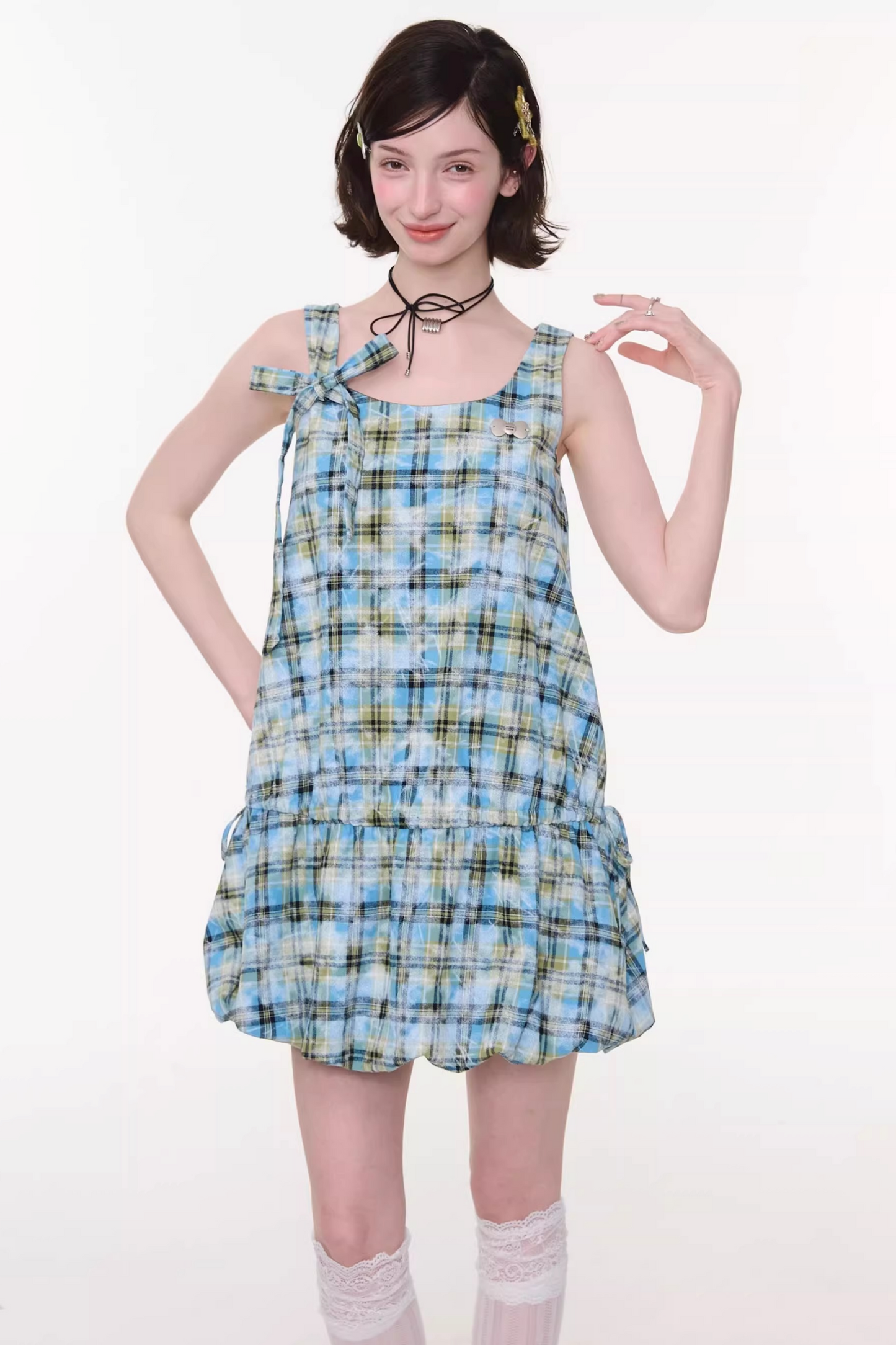 Lime Green Checkered Dress