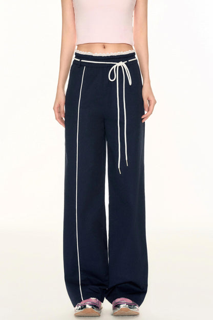 Lace Waist Wide-Leg Pants