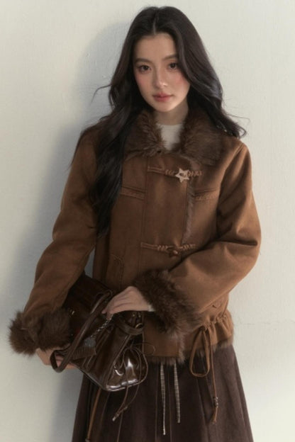 Retro Brown Suede Embroidered Jacket