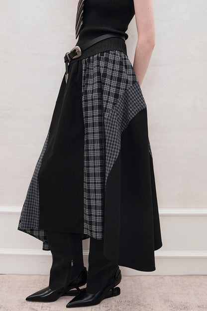 Long Check Panel Skirt