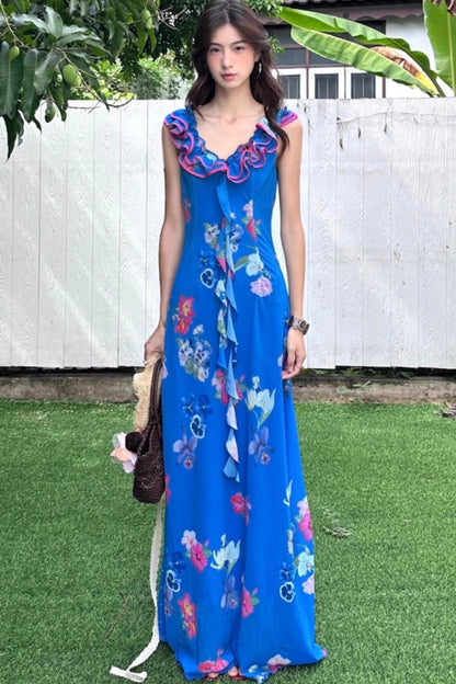 Tropical Fishtail Maxi Dress